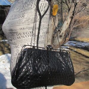 Black Metal Quilted Chain Shoulder Bag